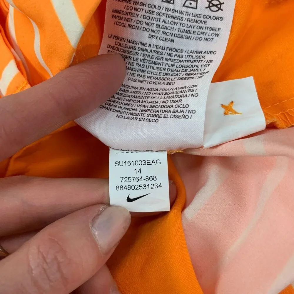 Nike Shorts Womens 14 Orange White Golf Dri Fit Striped Pleated Shorty Pockets‎